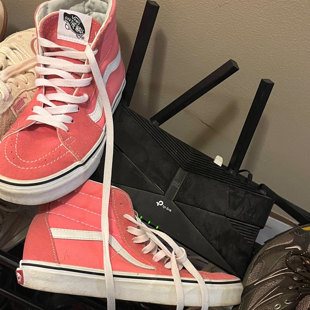 Vans Pink and White High-Top Sneakers